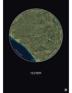 Affiche Olympie – Poster vue satellite 20km Couleur | Gravura – Fond foncé