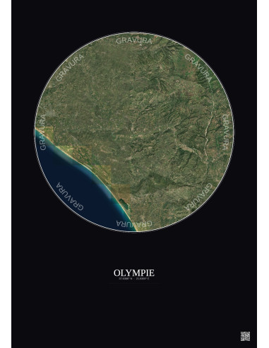 Affiche Olympie – Poster vue satellite 20km Couleur | Gravura – Fond foncé