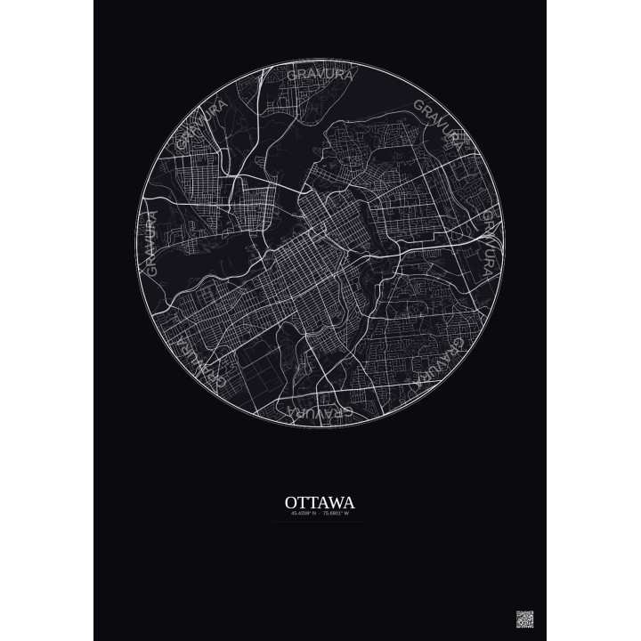 Affiche Ottawa – Poster carte de ville 6km | Gravura – Fond foncé