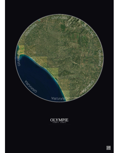 Affiche Olympie – Poster vue satellite 30km Couleur | Gravura – Fond foncé