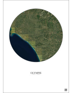 Affiche Olympie – Poster vue satellite 30km Couleur | Gravura – Fond clair