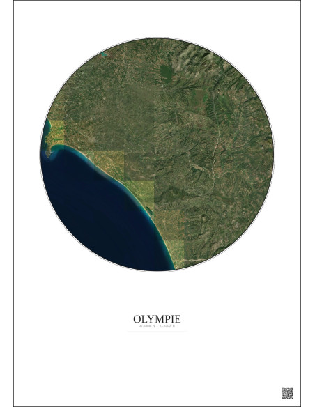 Affiche Olympie – Poster vue satellite 30km Couleur | Gravura – Fond clair