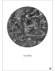 Olympie Satellite View Poster 1km B&W | Gravura – Light background