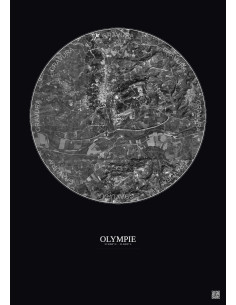 Olympie Satellite View Poster 2.5km B&W | Gravura – Dark background