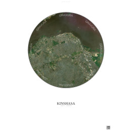 Affiche Kinshasa – Poster vue satellite 6km Couleur | Gravura – Fond clair