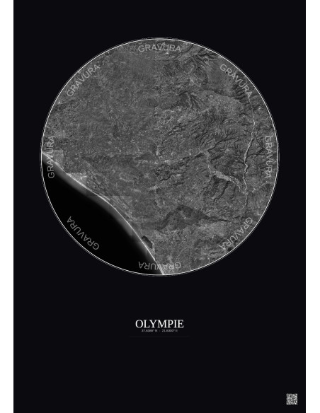 Affiche Olympie – Poster vue satellite 20km N&B | Gravura – Fond foncé