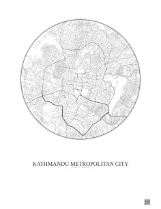 Affiche Kathmandu Metropolitan City – Poster carte de ville 6km | Gravura – Fond clair