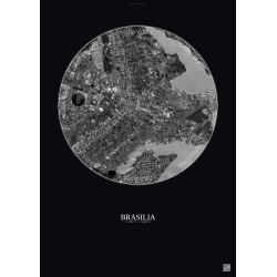 Affiche Brasilia – Poster vue satellite 6km N&B | Gravura – Fond foncé