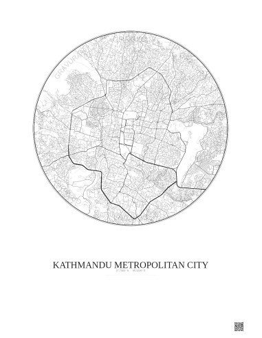 Affiche Kathmandu Metropolitan City – Poster carte de ville 6km | Gravura – Fond clair
