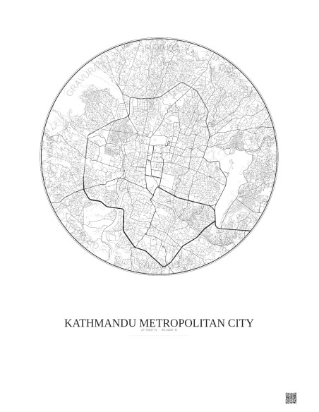 Affiche Kathmandu Metropolitan City – Poster carte de ville 6km | Gravura – Fond clair