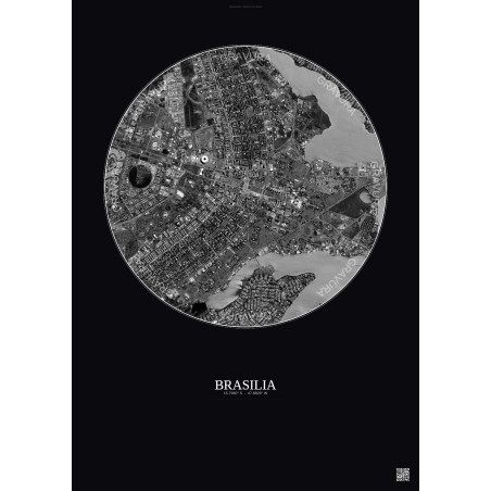 Affiche Brasilia – Poster vue satellite 6km N&B | Gravura – Fond foncé