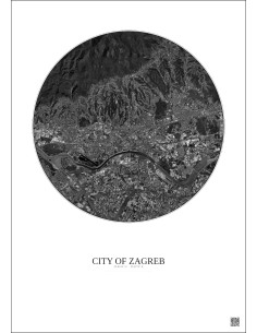 City Of Zagreb Satellite View Poster 10km B&W | Gravura – Light background