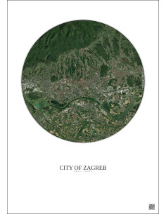 City Of Zagreb Satellite View Poster 10km Color | Gravura – Light background