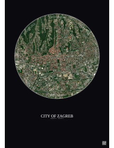 City Of Zagreb Satellite View Poster 2.5km Color | Gravura – Dark background