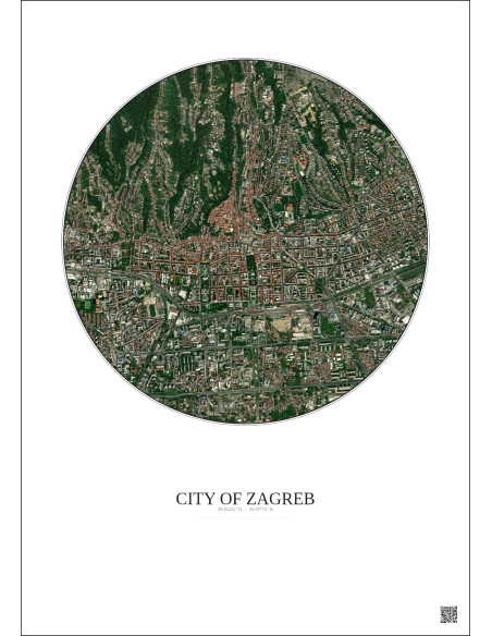 City Of Zagreb Satellite View Poster 2.5km Color | Gravura – Light background