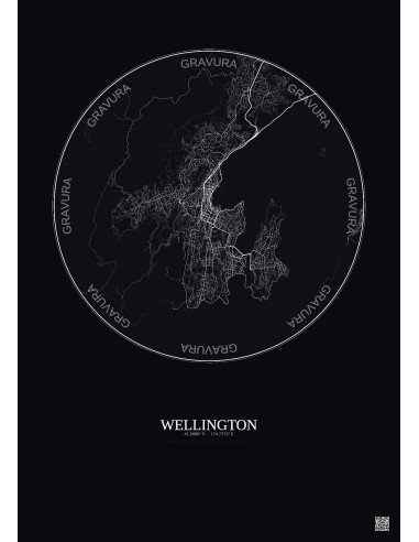 Affiche Wellington – Poster carte de ville 10km | Gravura – Fond foncé
