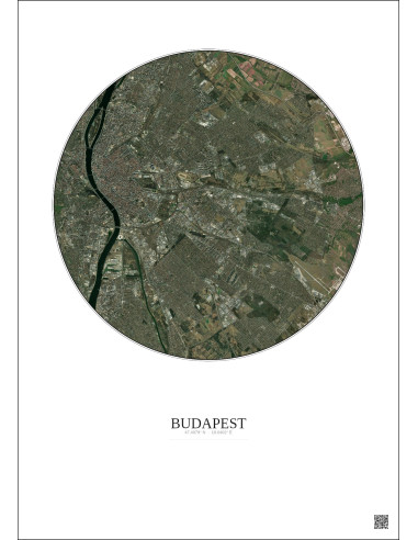 Affiche Budapest – Poster vue satellite 10km Couleur | Gravura – Fond clair
