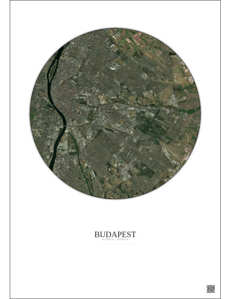 Affiche Budapest – Poster vue satellite 10km Couleur | Gravura – Fond clair