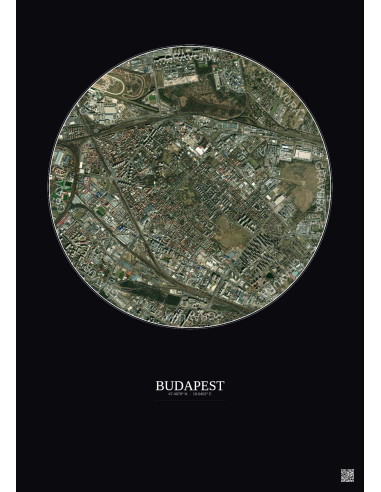 Affiche Budapest – Poster vue satellite 2.5km Couleur | Gravura – Fond foncé
