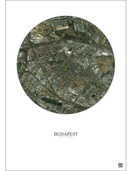 Affiche Budapest – Poster vue satellite 2.5km Couleur | Gravura – Fond clair
