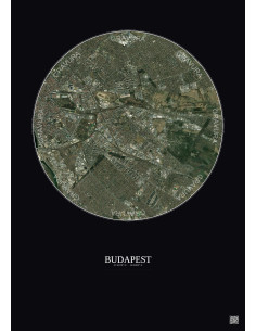 Budapest Satellite View Poster 6km Color | Gravura – Dark background