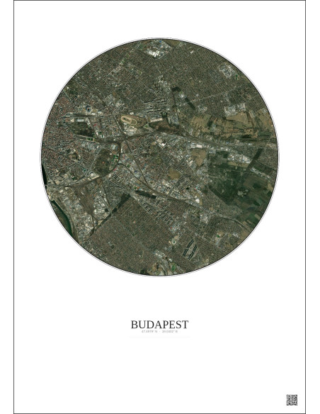 Affiche Budapest – Poster vue satellite 6km Couleur | Gravura – Fond clair
