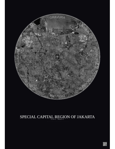 Special Capital Region Of Jakarta Satellite View Poster 10km B&W | Gravura – Dark background