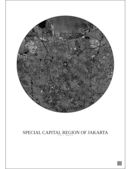 Special Capital Region Of Jakarta Satellite View Poster 10km B&W | Gravura – Light background