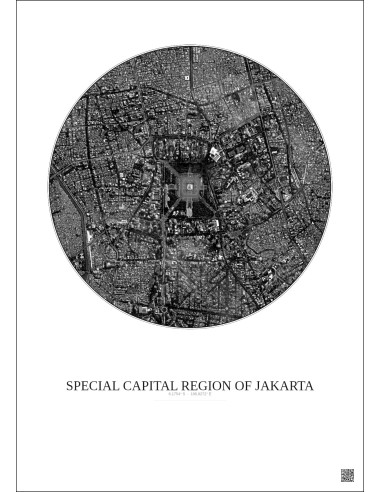 Special Capital Region Of Jakarta Satellite View Poster 2.5km B&W | Gravura – Light background