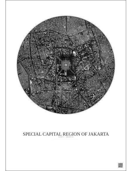 Special Capital Region Of Jakarta Satellite View Poster 2.5km B&W | Gravura – Light background