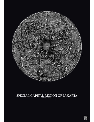 Affiche Special Capital Region Of Jakarta – Poster vue satellite 2.5km N&B | Gravura – Fond foncé
