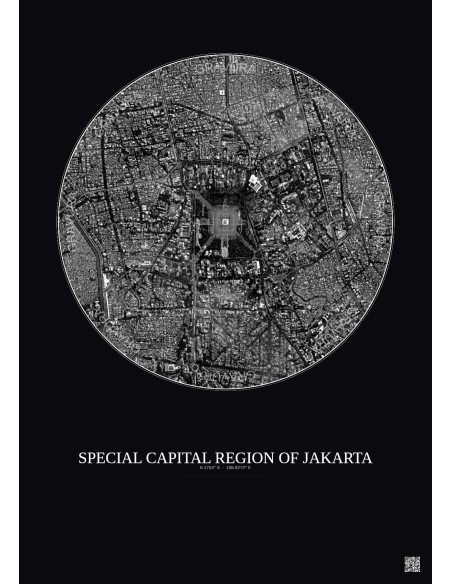 Affiche Special Capital Region Of Jakarta – Poster vue satellite 2.5km N&B | Gravura – Fond foncé