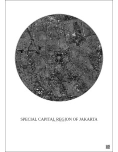 Special Capital Region Of Jakarta Satellite View Poster 6km B&W | Gravura – Light background