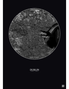 Dublin Satellite View Poster 10km B&W | Gravura – Dark background