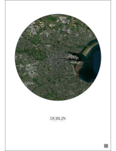 Affiche Dublin – Poster vue satellite 10km Couleur | Gravura – Fond clair