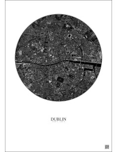 Affiche Dublin – Poster vue satellite 2.5km N&B | Gravura – Fond clair