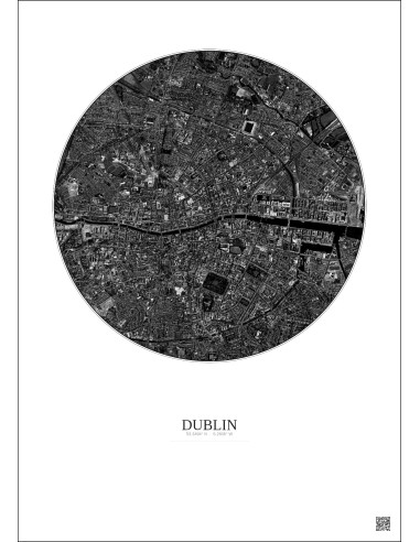 Affiche Dublin – Poster vue satellite 2.5km N&B | Gravura – Fond clair