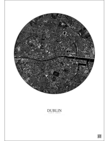 Affiche Dublin – Poster vue satellite 2.5km N&B | Gravura – Fond clair