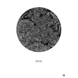 Affiche Minsk – Poster vue satellite 10km N&B | Gravura – Fond clair