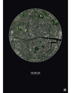 Affiche Dublin – Poster vue satellite 2.5km Couleur | Gravura – Fond foncé