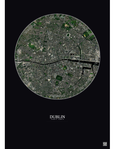 Affiche Dublin – Poster vue satellite 2.5km Couleur | Gravura – Fond foncé