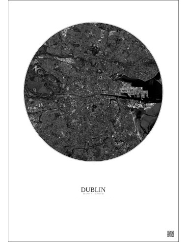 Affiche Dublin – Poster vue satellite 6km N&B | Gravura – Fond clair