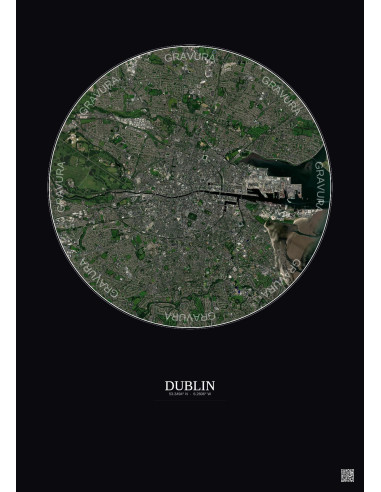 Affiche Dublin – Poster vue satellite 6km Couleur | Gravura – Fond foncé