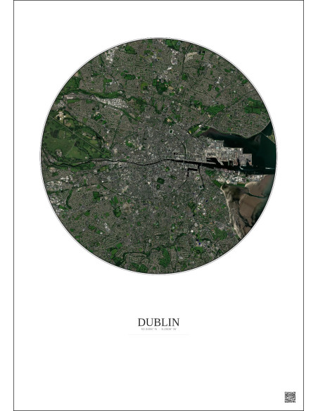 Affiche Dublin – Poster vue satellite 6km Couleur | Gravura – Fond clair
