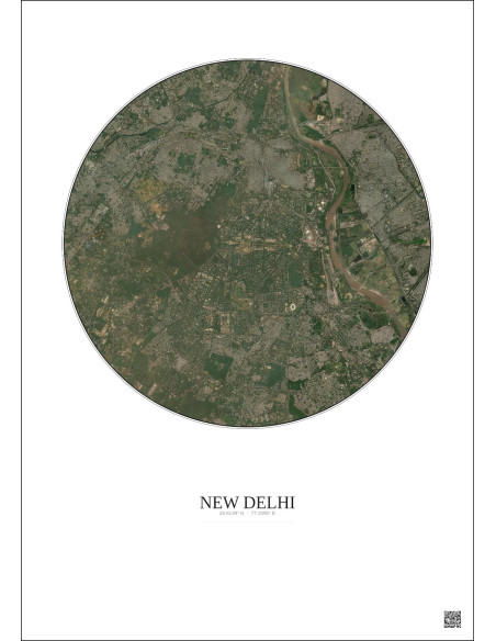 Affiche New Delhi – Poster vue satellite 10km Couleur | Gravura – Fond clair