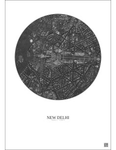 Affiche New Delhi – Poster vue satellite 2.5km N&B | Gravura – Fond clair