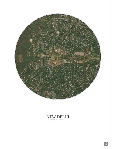 Affiche New Delhi – Poster vue satellite 2.5km Couleur | Gravura – Fond clair