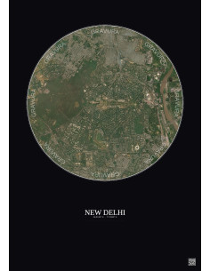 Affiche New Delhi – Poster vue satellite 6km Couleur | Gravura – Fond foncé