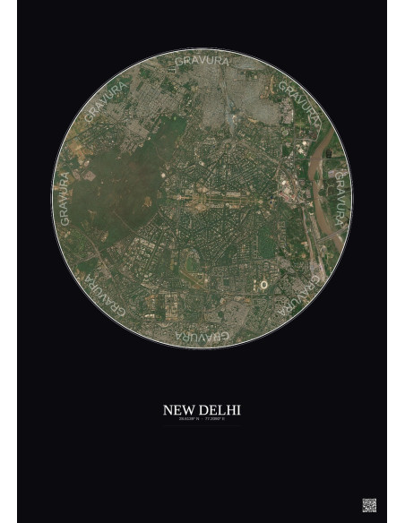 Affiche New Delhi – Poster vue satellite 6km Couleur | Gravura – Fond foncé