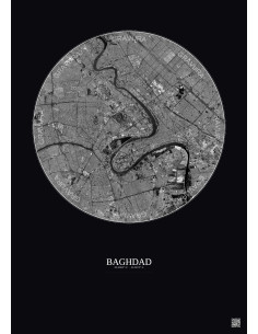Baghdad Satellite View Poster 10km B&W | Gravura – Dark background